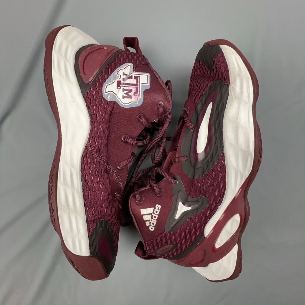 Adidas Exhibit A Mid Maroon White Basketball Shoes Texas A&M NCAA PE Mens 8.5